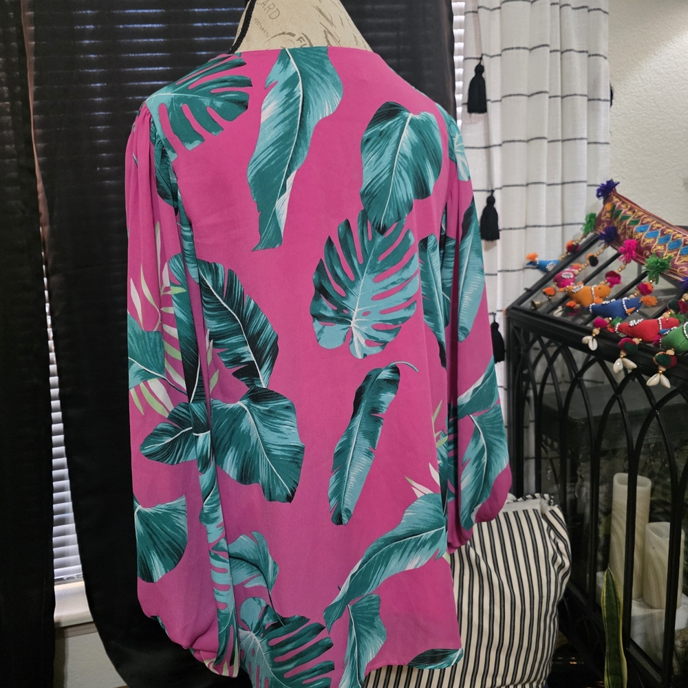 Adrienne Pink and Teal Tropical Tunic Top - Picture 4 of 7